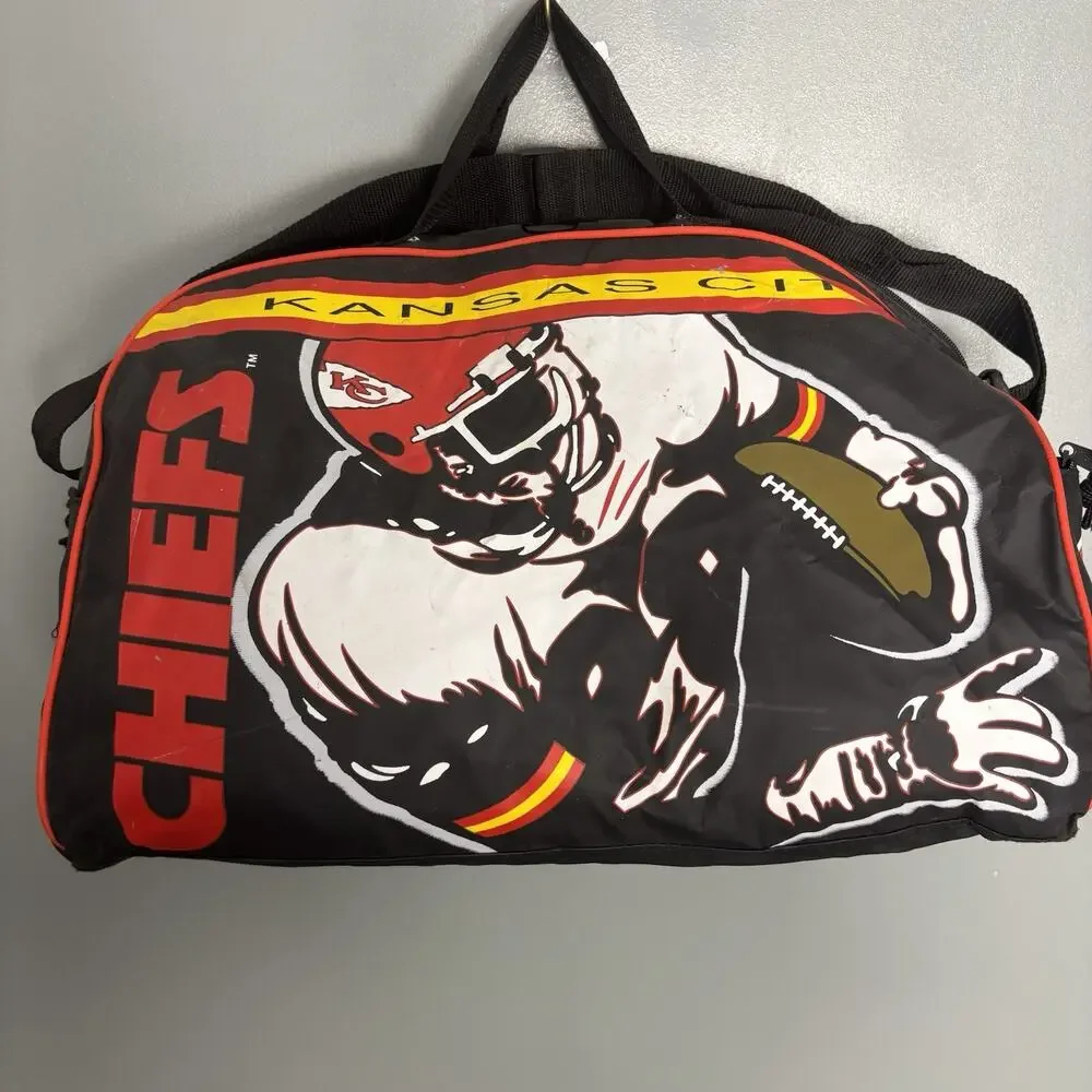 Vintage 90s KANSAS CITY CHIEFS Football Duffle Gym Bag Carry-On Handle Strap NFL